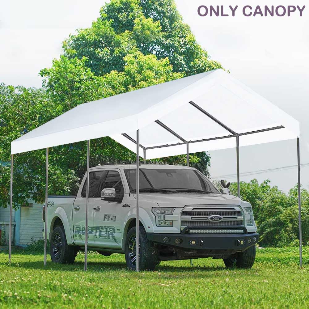 Vanteriam canopy sheltering a parked car protecting vehicle from weather