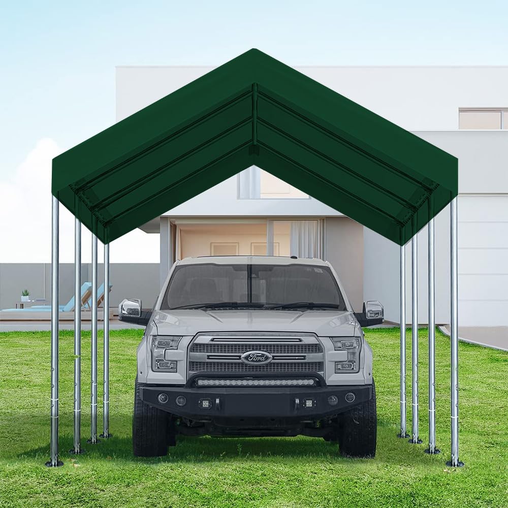 Vanteriam canopy in driveway lifestyle setting showing protected vehicle and curb appeal