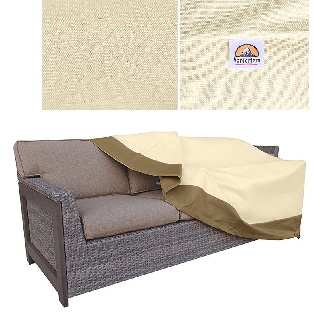 Vanteriam covered sofa in patio setting protecting furniture from weather