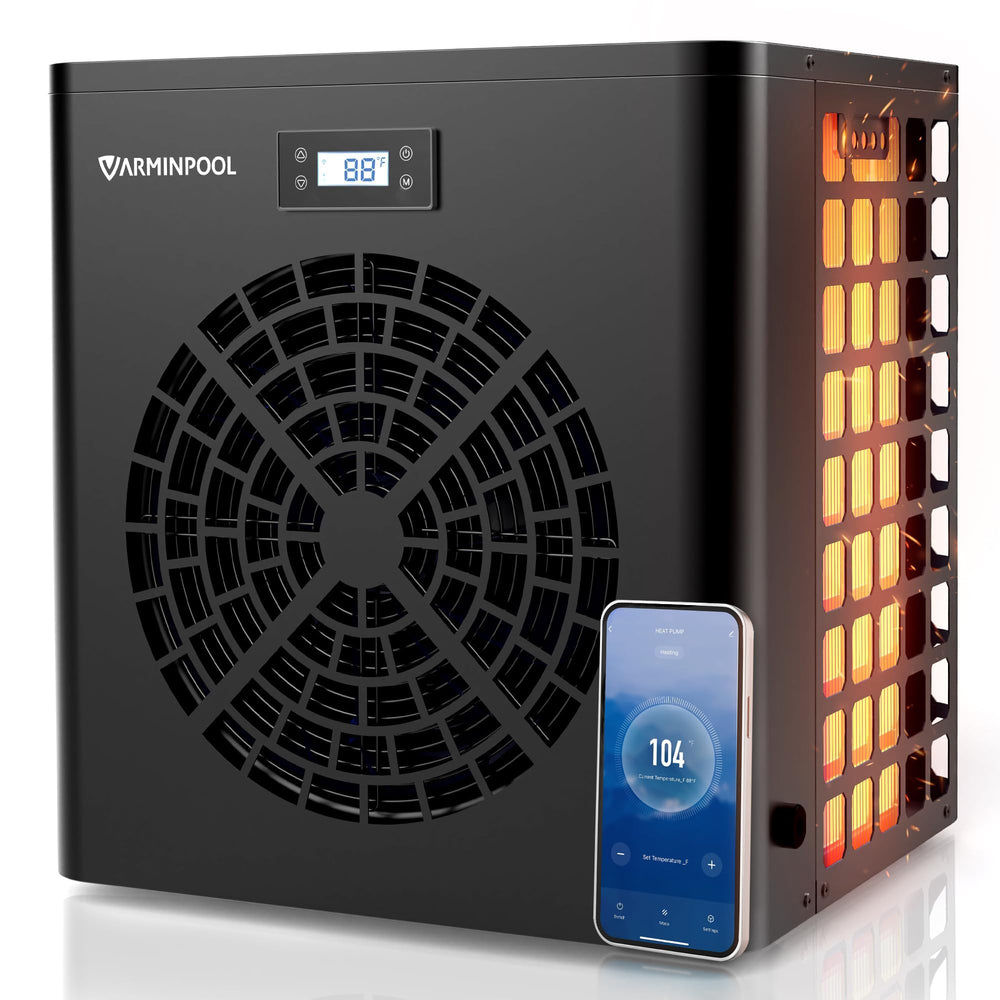 VARMINPOOL front view of heater showing compact design and easy access
