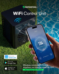 VARMINPOOL heater installed beside above-ground pool delivering steady warmth
