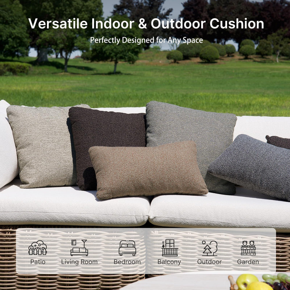 Varmoza lumbar pillows on bench and dining chair showing size and scale utility