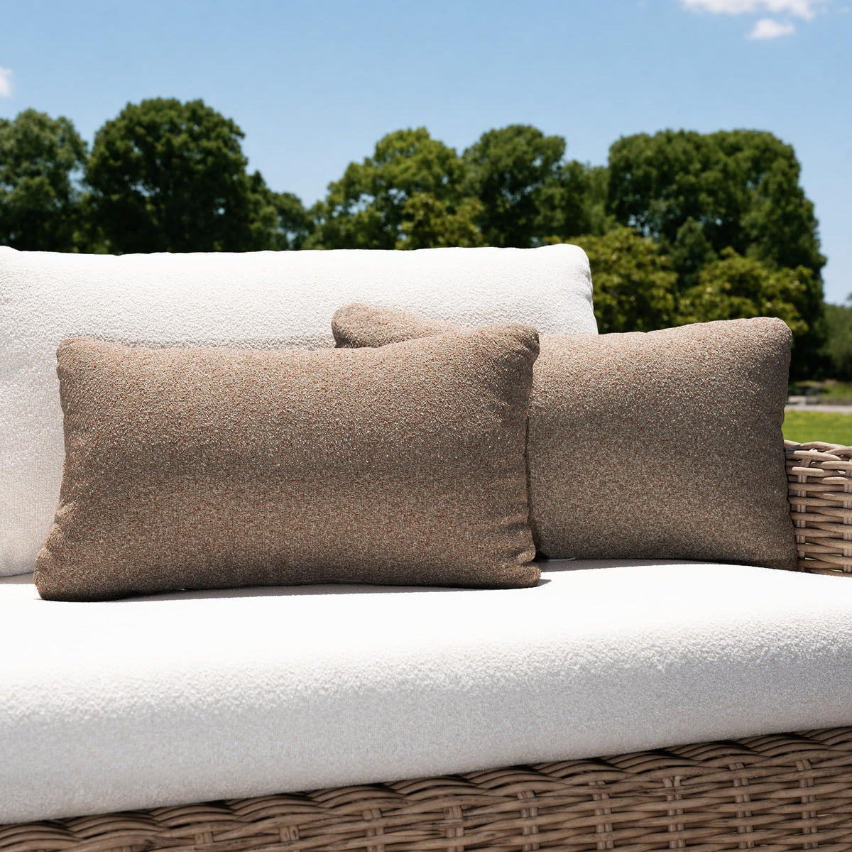 Varmoza front view of both lumbar pillows showing shape and color, adds patio comfort