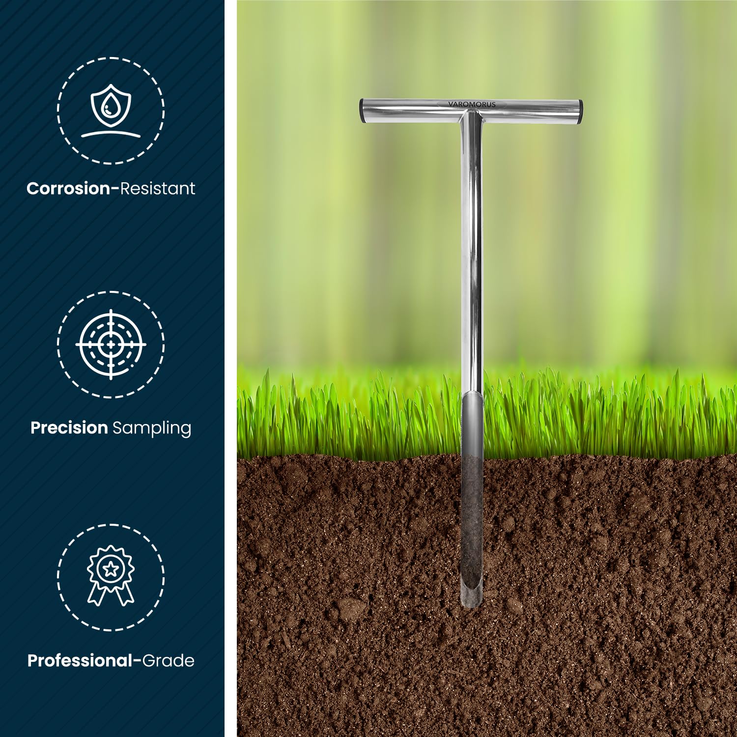 Varomorus probe extracting a soil core from lawn to help quick moisture checks