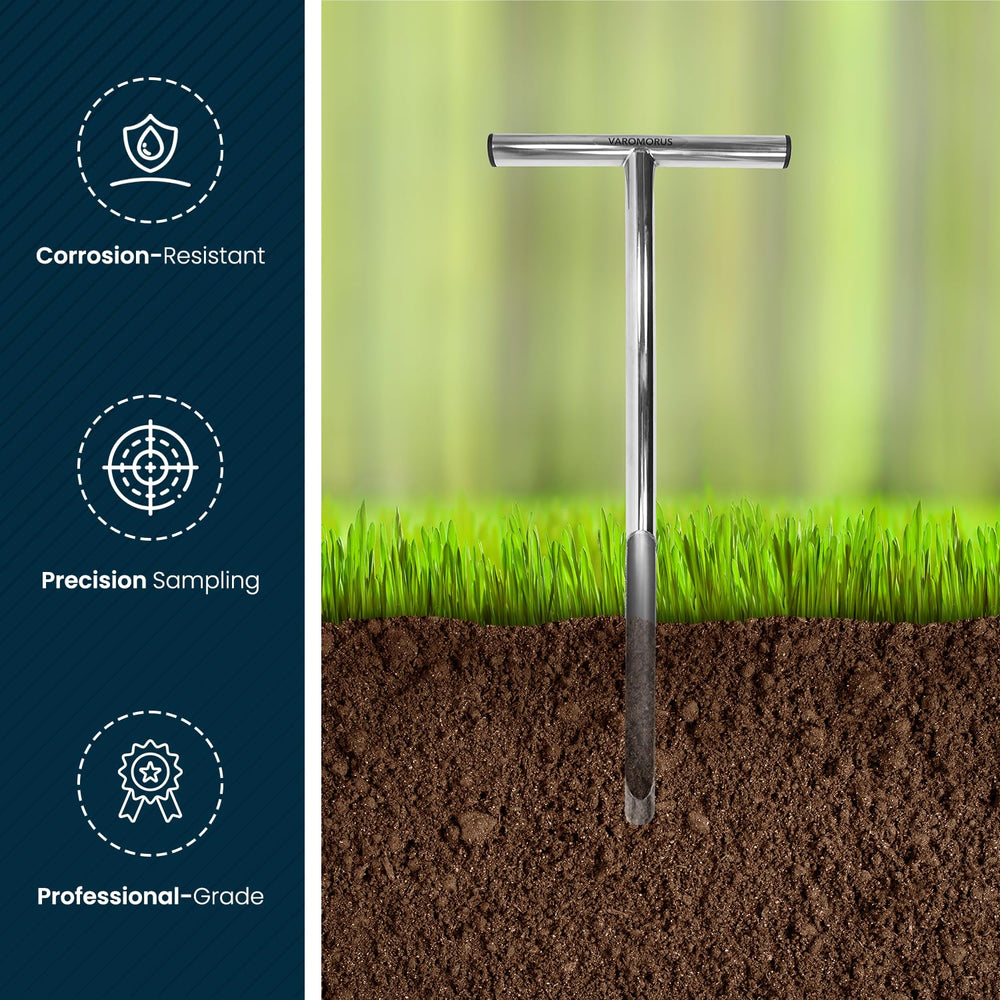 Varomorus probe extracting a soil core from lawn to help quick moisture checks