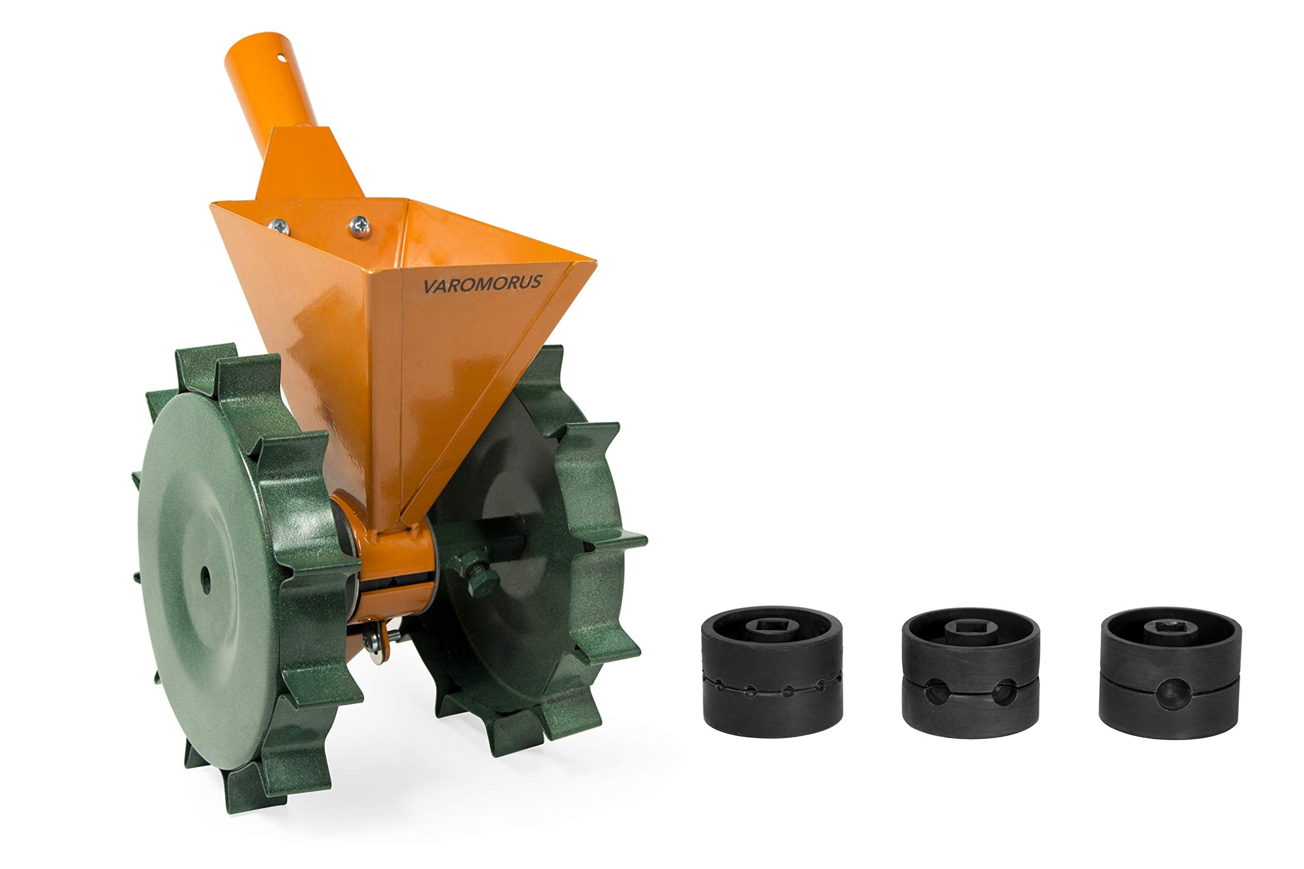 VAROMORUS seeder front view showing compact planting frame and benefits