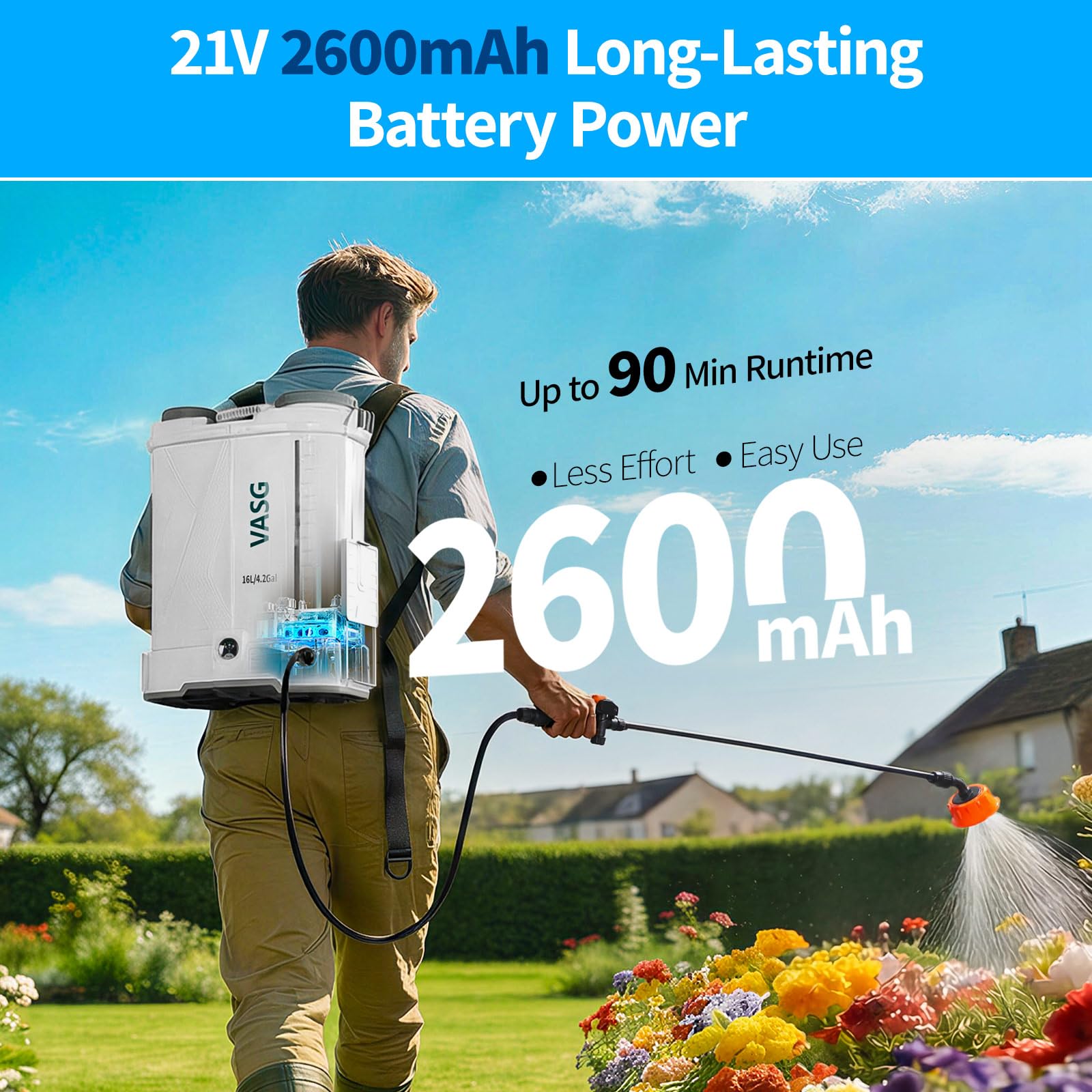 VASG semi‑translucent tank with gallon markings, enabling quick liquid checks