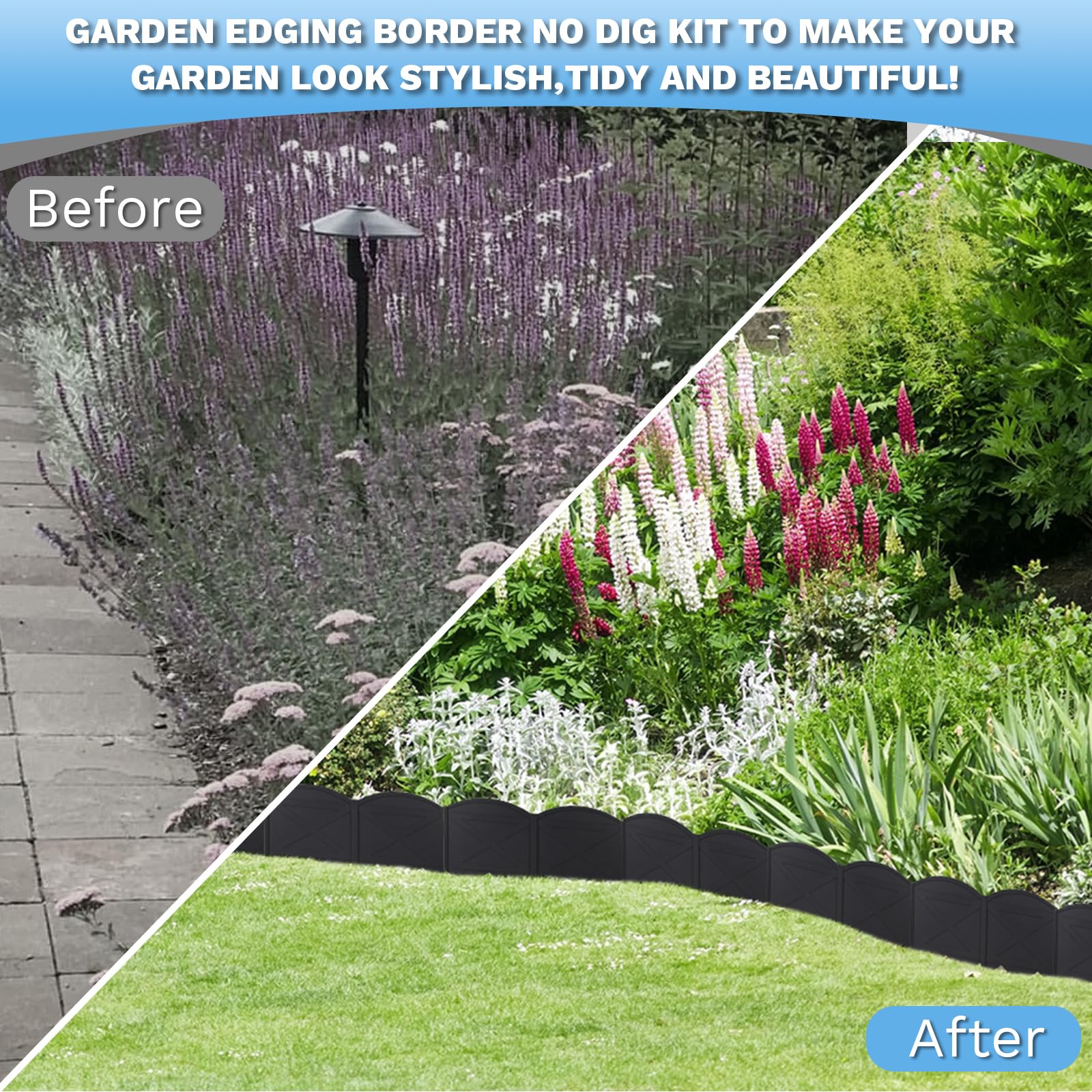 Vashly backyard flowerbed scene showing defined edging for polished landscape benefit