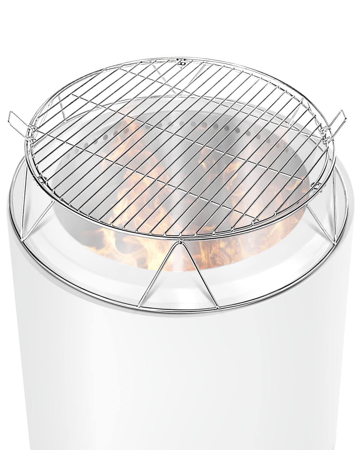 Vaticas front view showing assembled grate and stand, clear grilling benefit
