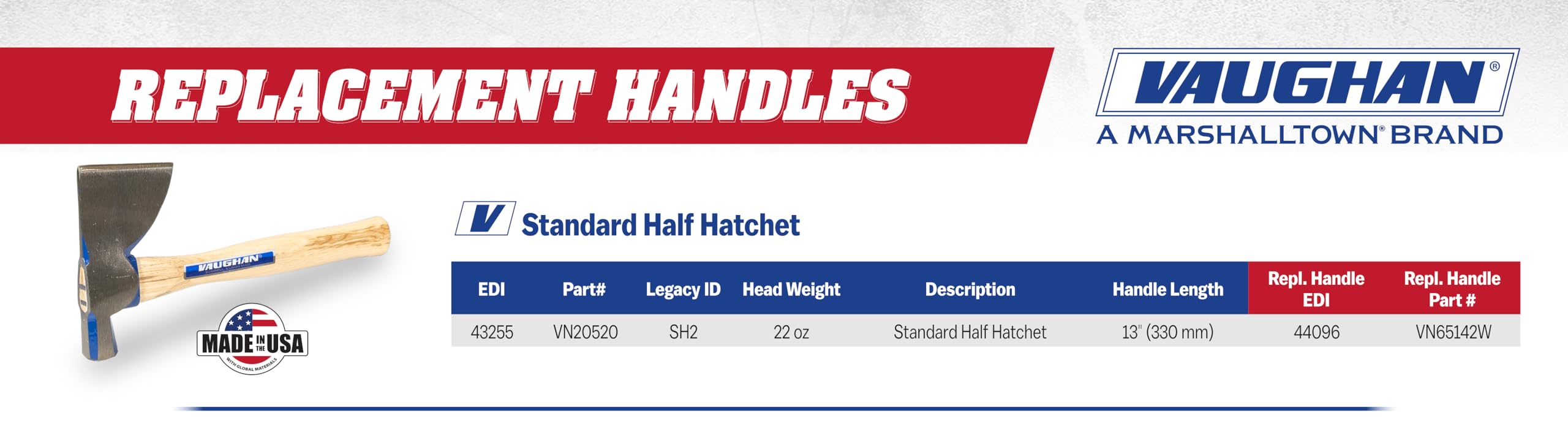 Vaughan half hatchet beside ruler for scale showing compact, portable size
