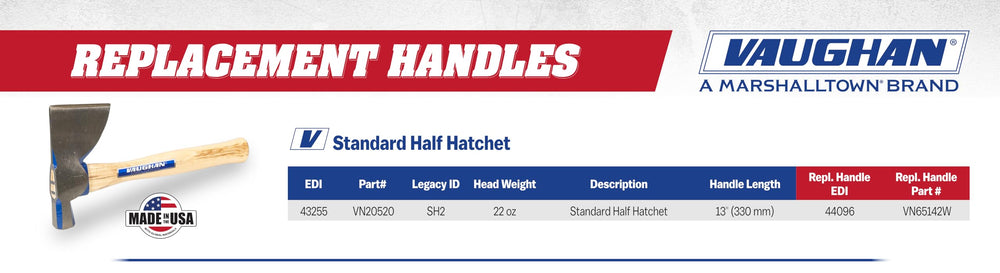 Vaughan half hatchet beside ruler for scale showing compact, portable size