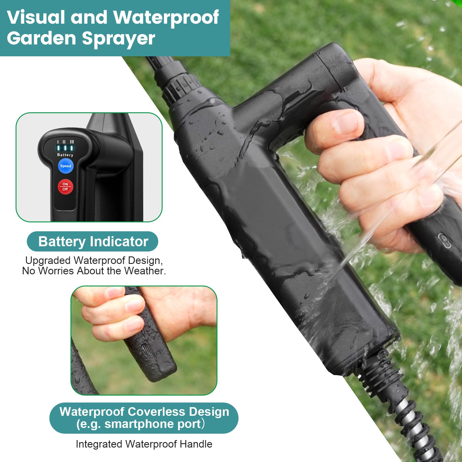 VAXMAY close-up of four interchangeable nozzles offering spray versatility