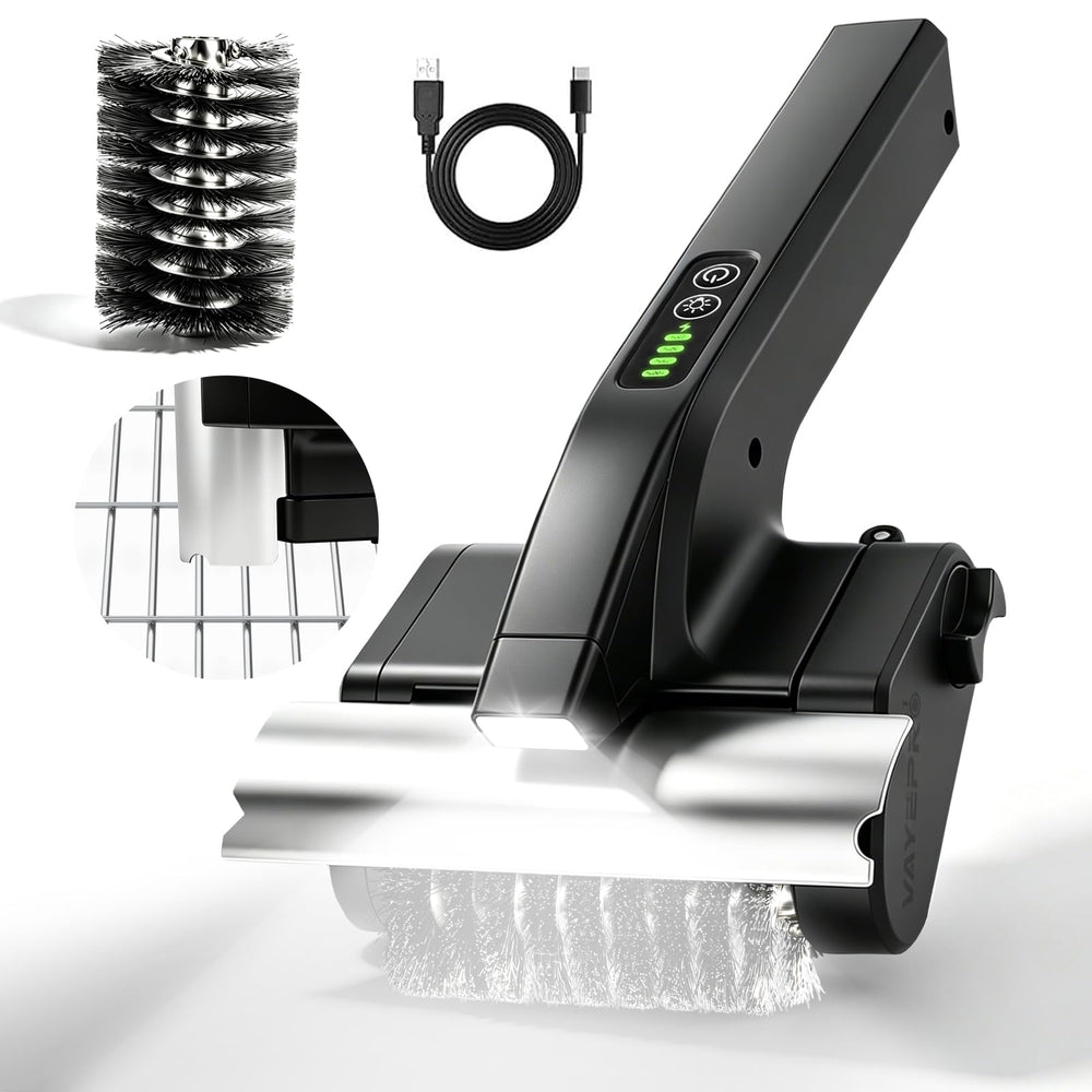 Vayepro front view showing cordless grill cleaner and ergonomic handle benefit fast cleanup