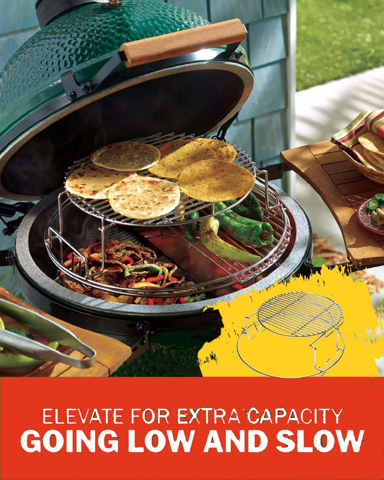 VBOYL close detail of split semicircle grids showing multi-zone cooking benefit