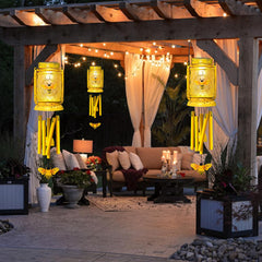 Vcdsoy close-up of golden bee ornaments and metal tubes offering pleasant chime sound