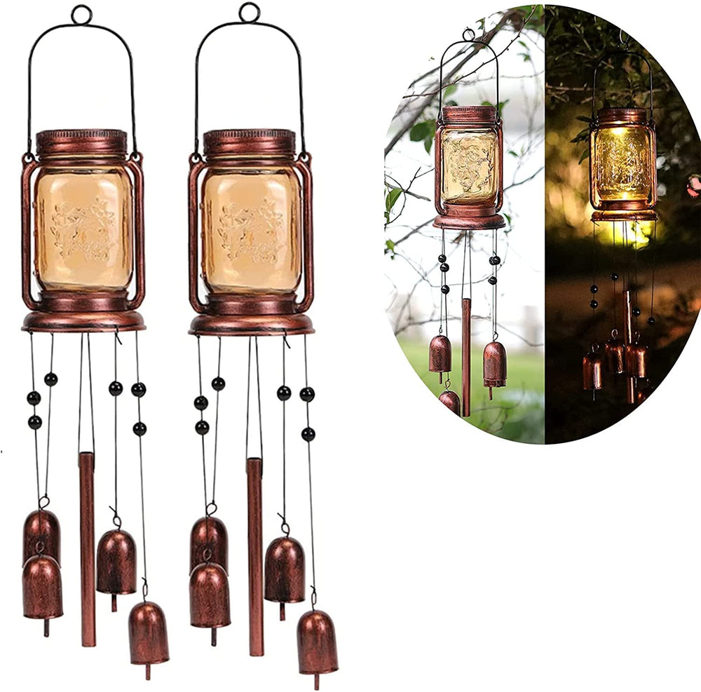 Vcdsoy front view of two mason jar wind chimes showing design and hanging hardware
