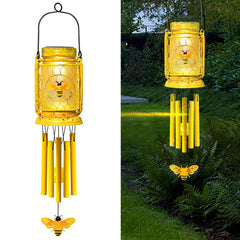 Vcdsoy front view of solar bee wind chime showing decorative light and hanging benefit