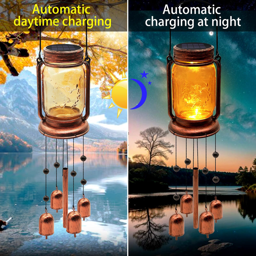 Vcdsoy glowing mason jar wind chime at night creating cozy patio lighting