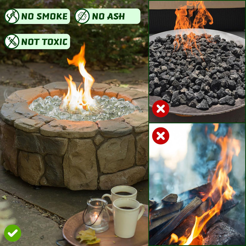 vchin fire glass arranged around burner showing proper placement safety