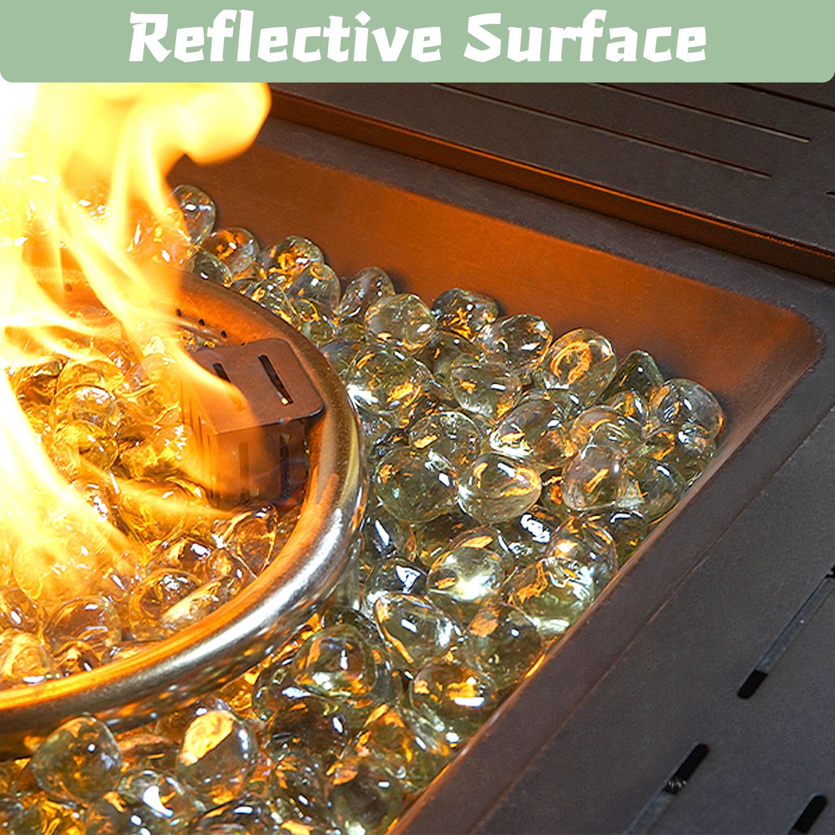 vchin fire glass in fire table with flame enhancing visual warmth