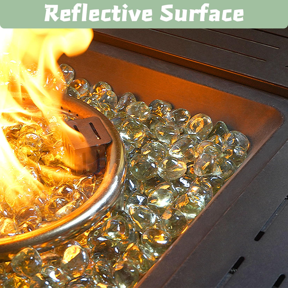 vchin fire glass in fire table with flame enhancing visual warmth