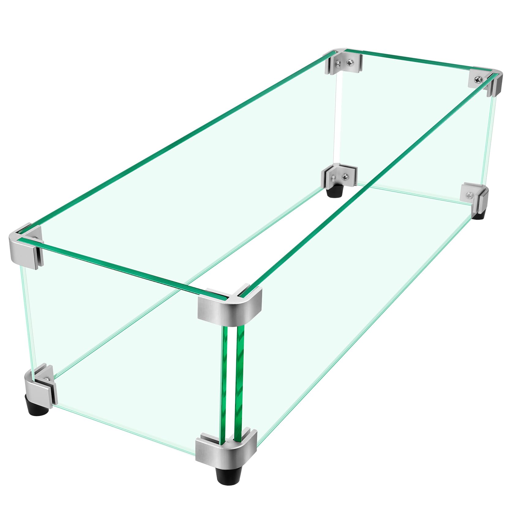 vchin front view of glass wind guard showing clear sleek shield and flame visibility