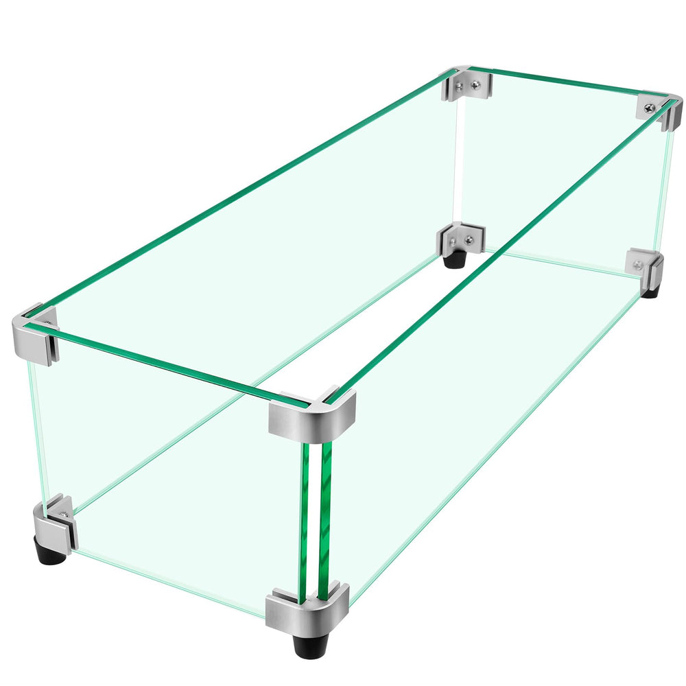 vchin front view of glass wind guard showing clear sleek shield and flame visibility