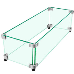 vchin front view of glass wind guard showing clear sleek shield and flame visibility