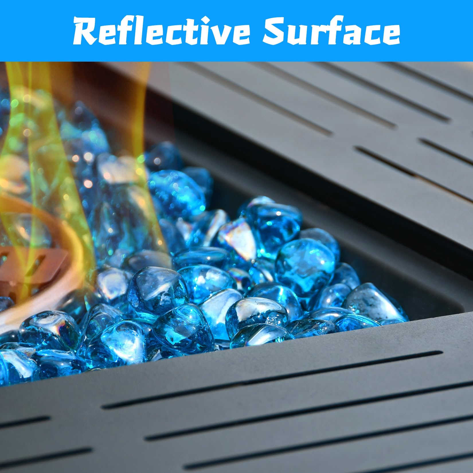 vchin fire glass with flames reflecting for brighter, more vivid flames