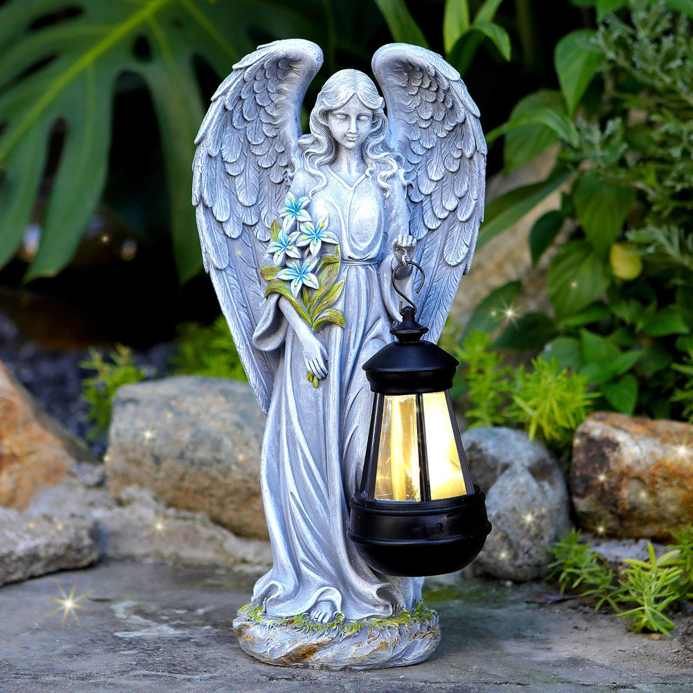 VChymm front view of solar angel statue showing decorative finish and presence