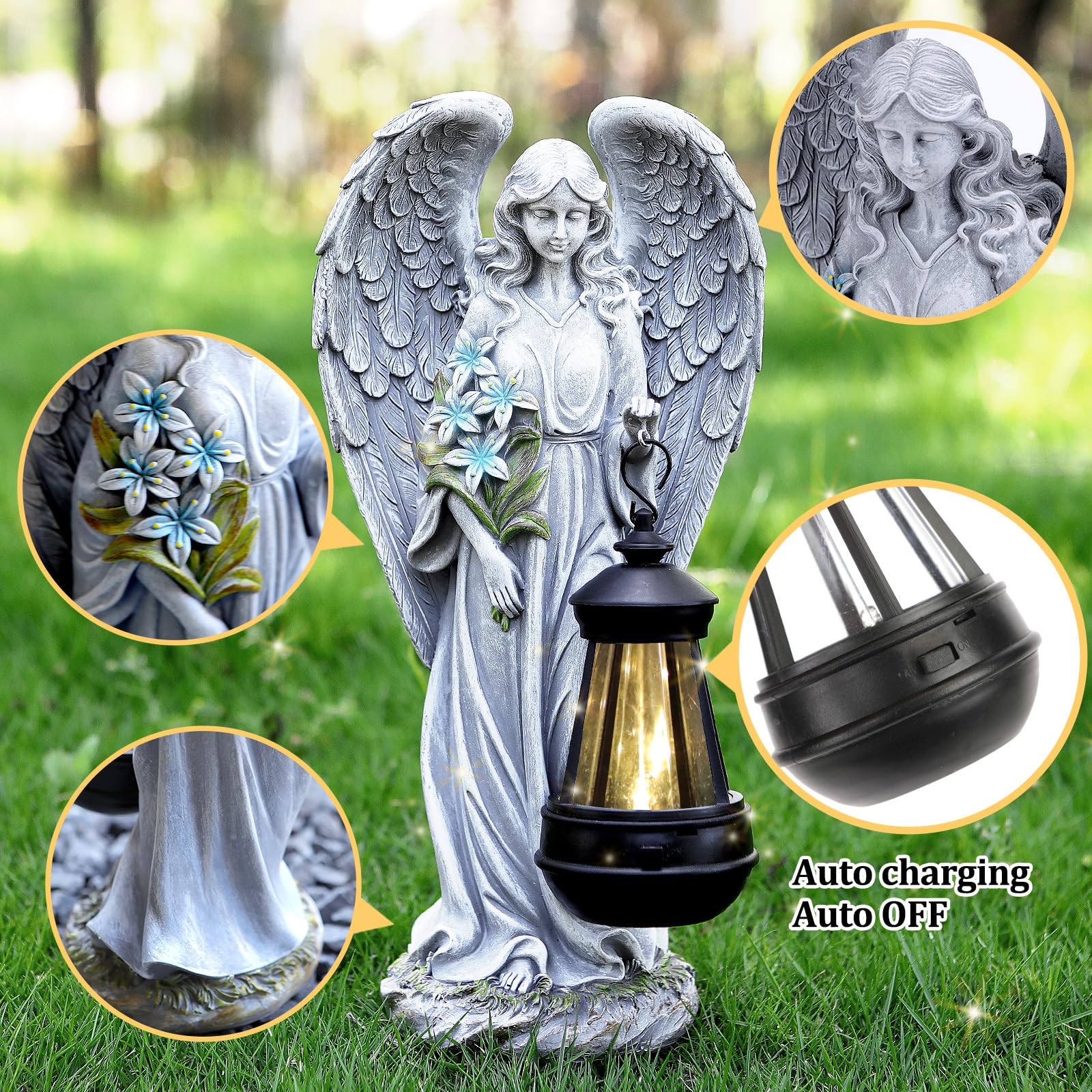 VChymm garden angel placed in flowerbed adding whimsical daytime charm