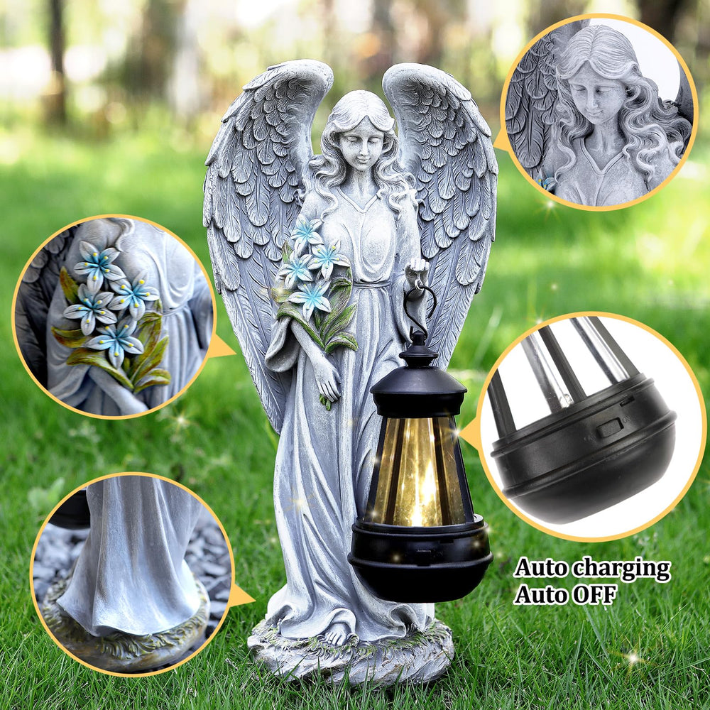 VChymm garden angel placed in flowerbed adding whimsical daytime charm