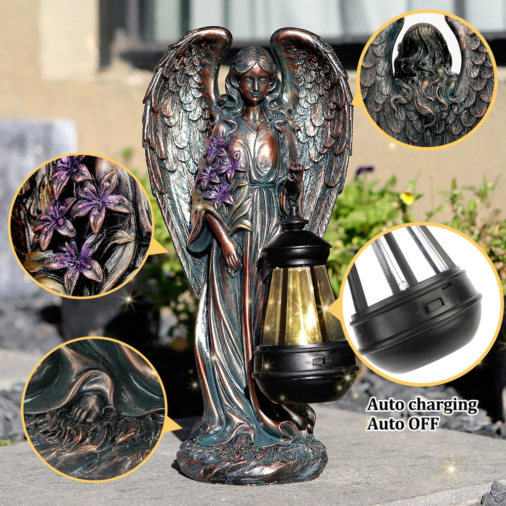 VChymm angel illuminated at night showing gentle glow for patio ambiance benefit