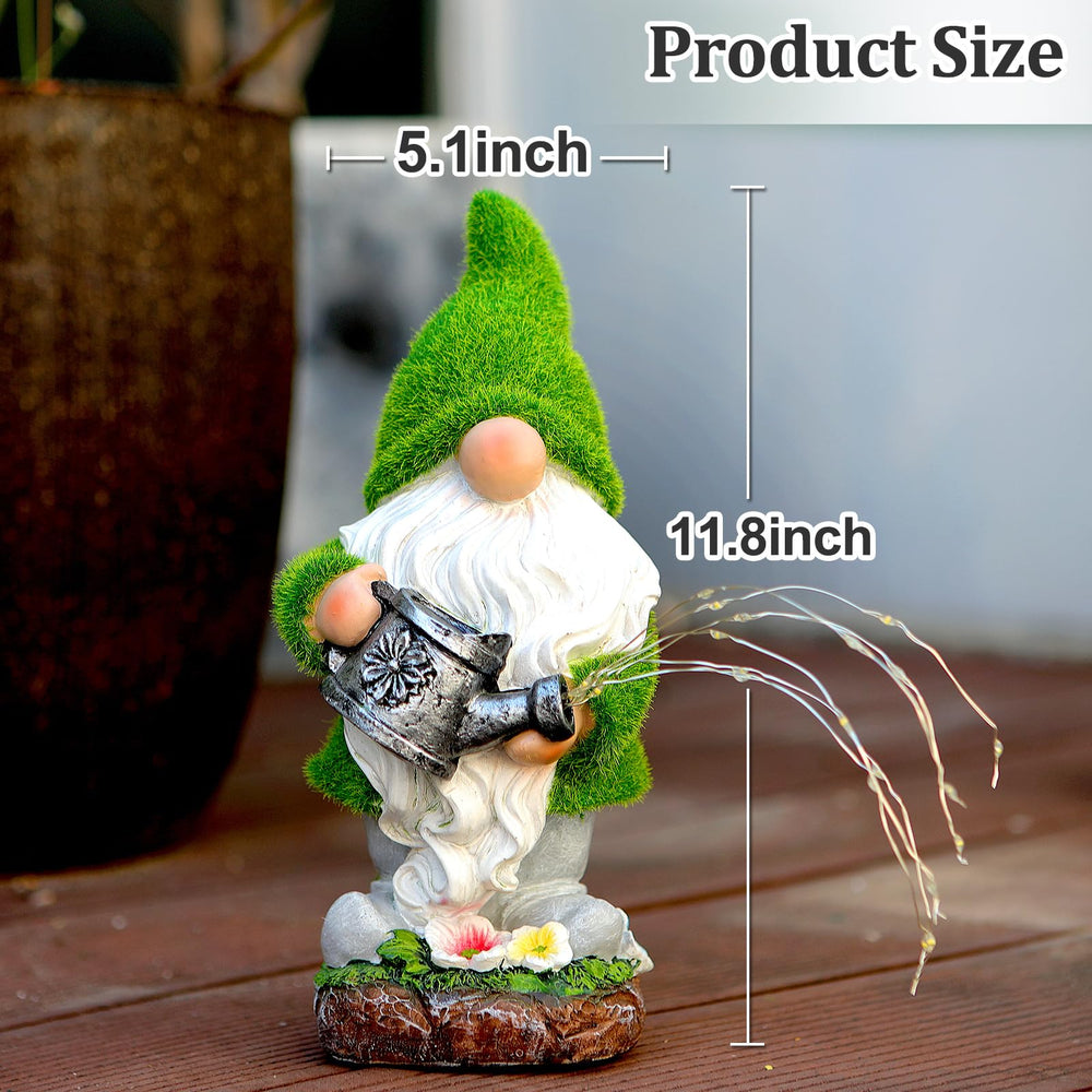 VChymm gnome close-up of watering can with six LED strands for playful illumination