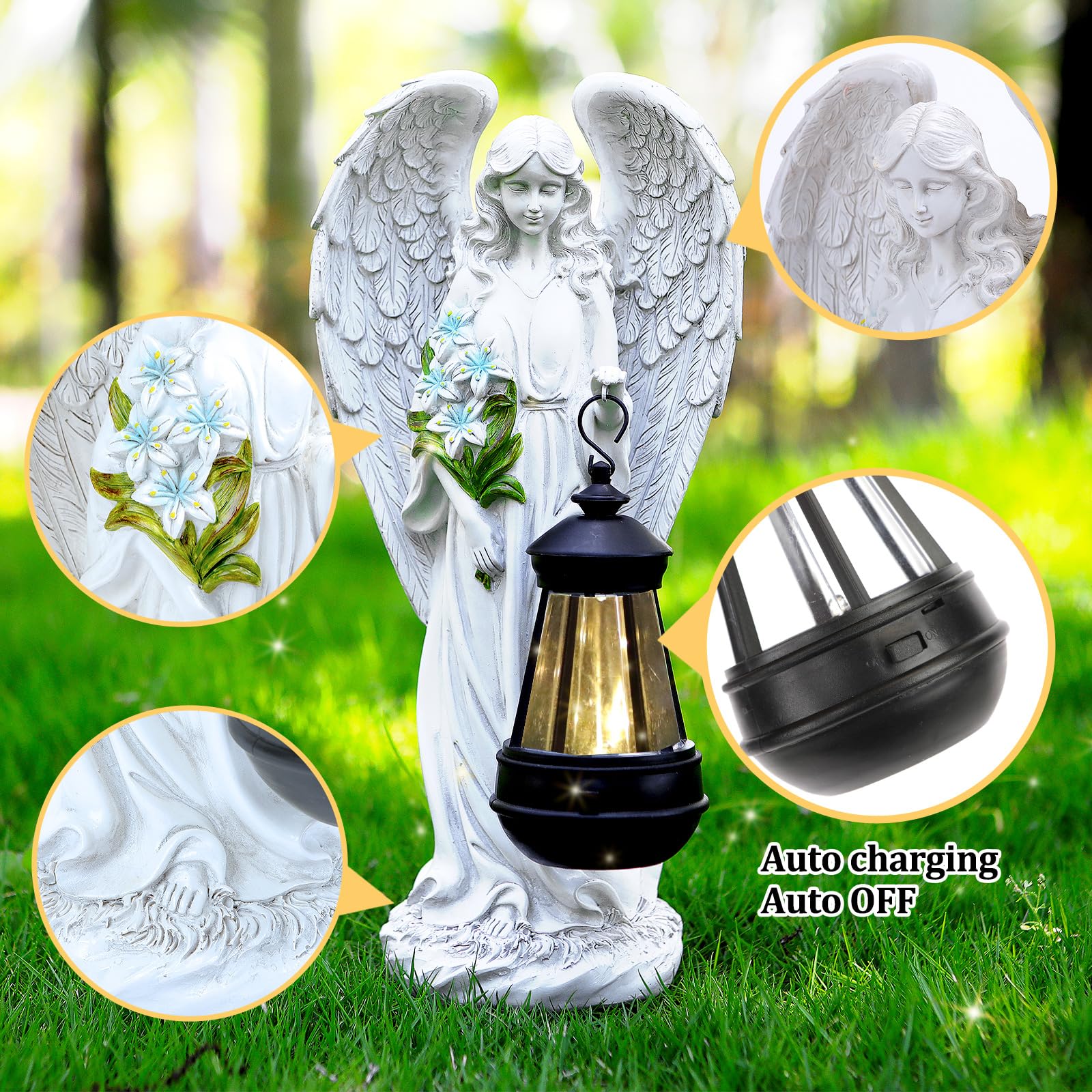 VChymm solar angel placed in garden creating a whimsical accent