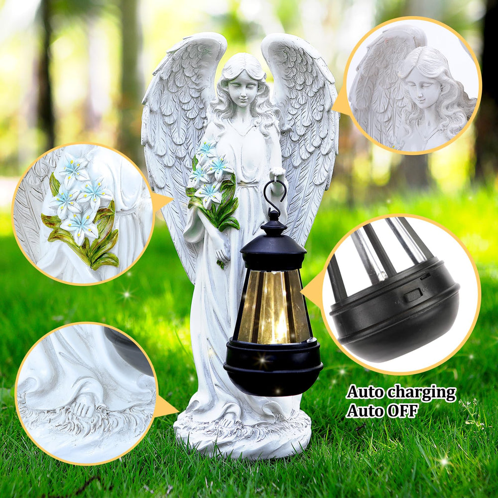 VChymm solar angel placed in garden creating a whimsical accent