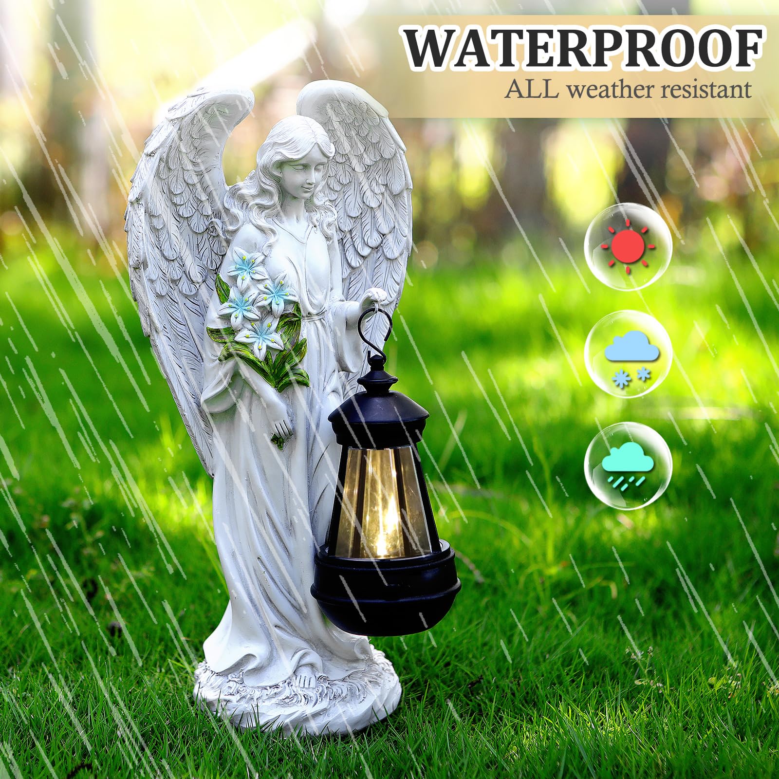 VChymm solar angel illuminated at night adding soft pathway light