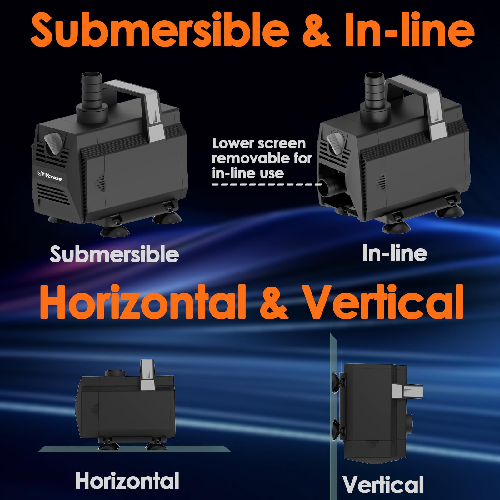 VCRAZE pump side profile mounted on flat surface demonstrating stable support