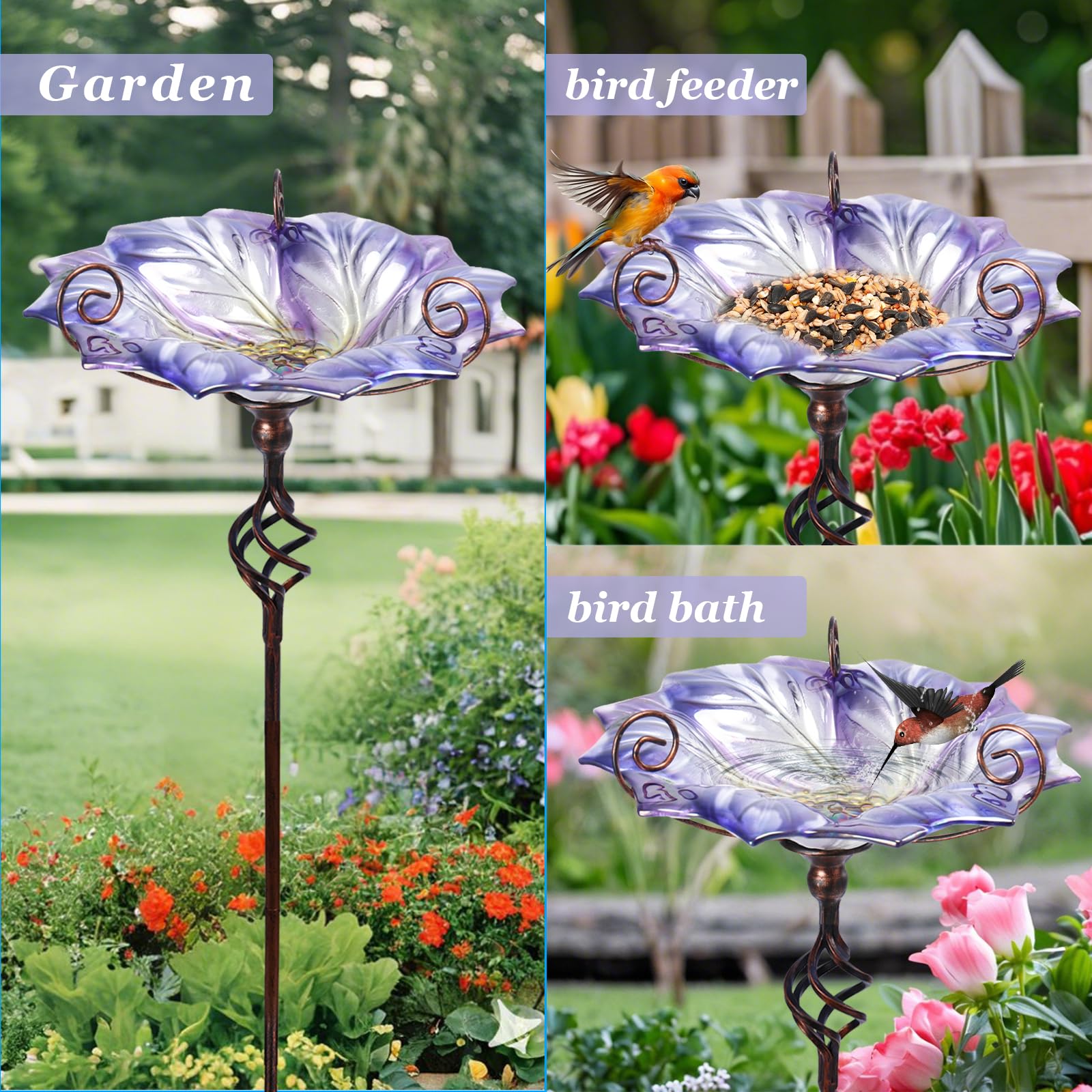 VCUTEKA bird bath sited among native flowers, promoting habitat and pollinator visits