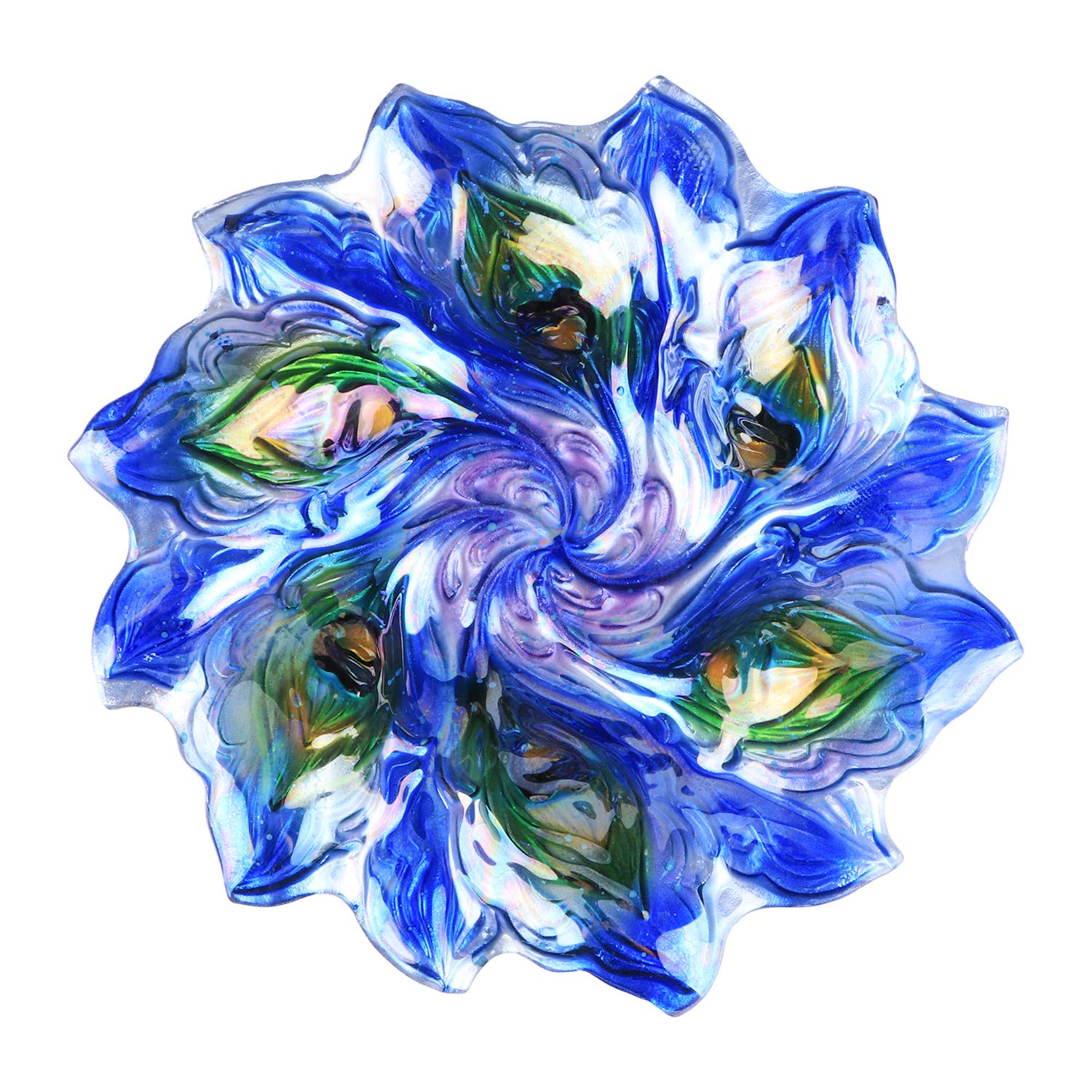 VCUTEKA close-up of stained-glass-style flower bowl showing texture and easy-to-clean surface