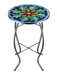 VCUTEKA front view showing full table and floral glass top, decorative and compact