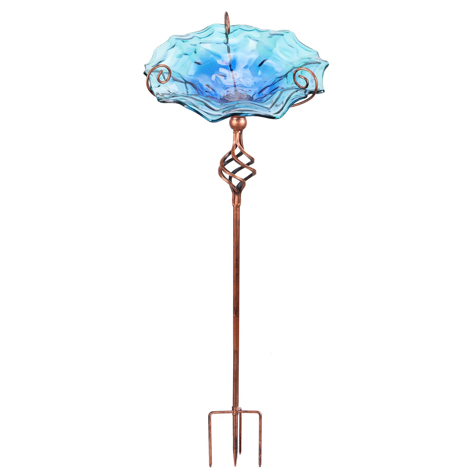 VCUTEKA front view of flower-shaped glass bird bath offering elegant water source