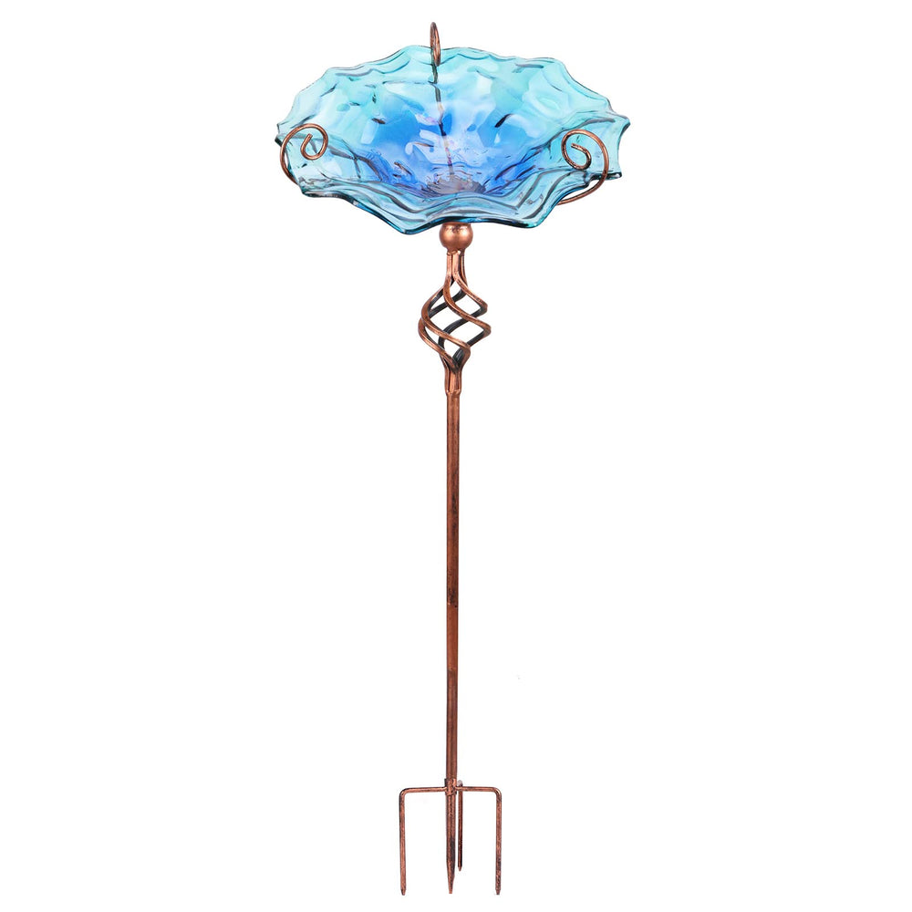 VCUTEKA front view of flower-shaped glass bird bath offering elegant water source
