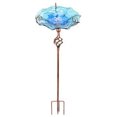 VCUTEKA front view of flower-shaped glass bird bath offering elegant water source