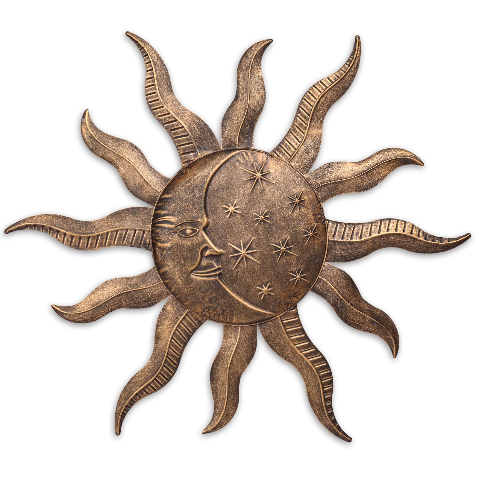 VCUTEKA front view of sun and moon metal art shows bold focal point