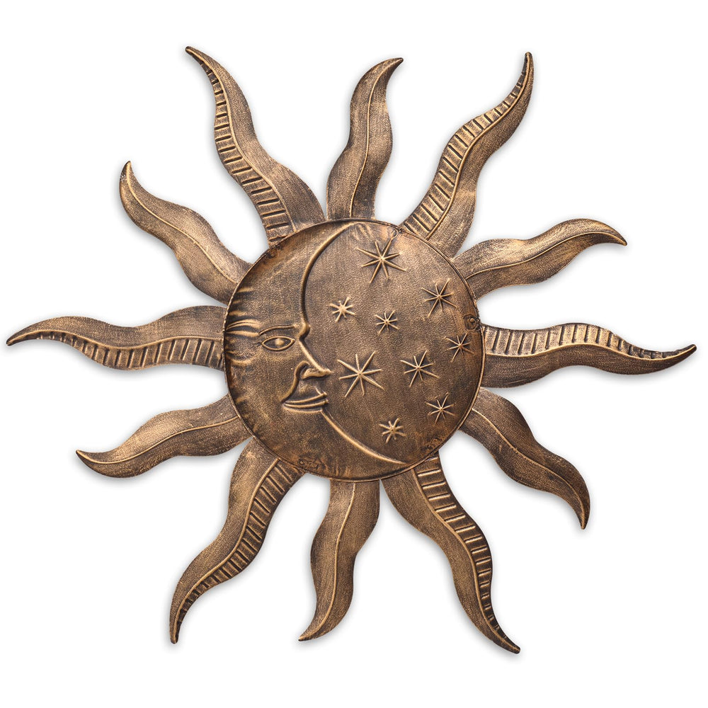 VCUTEKA front view of sun and moon metal art shows bold focal point