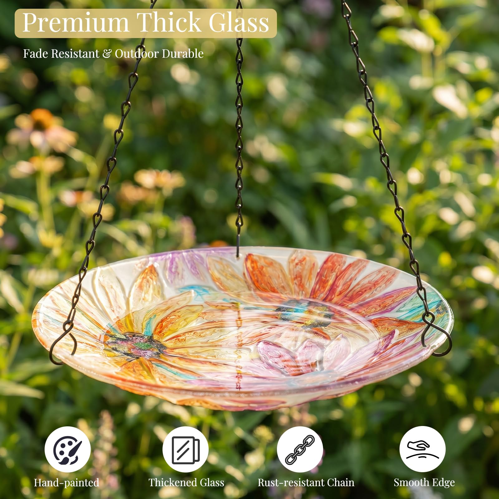 VCUTEKA hanging in garden setting adding color and attracting wildlife