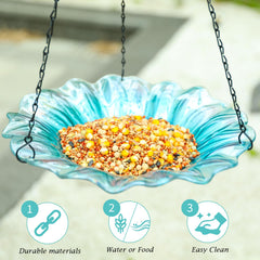 VCUTEKA birdbath in use with birds bathing demonstrating attraction and wildlife benefit