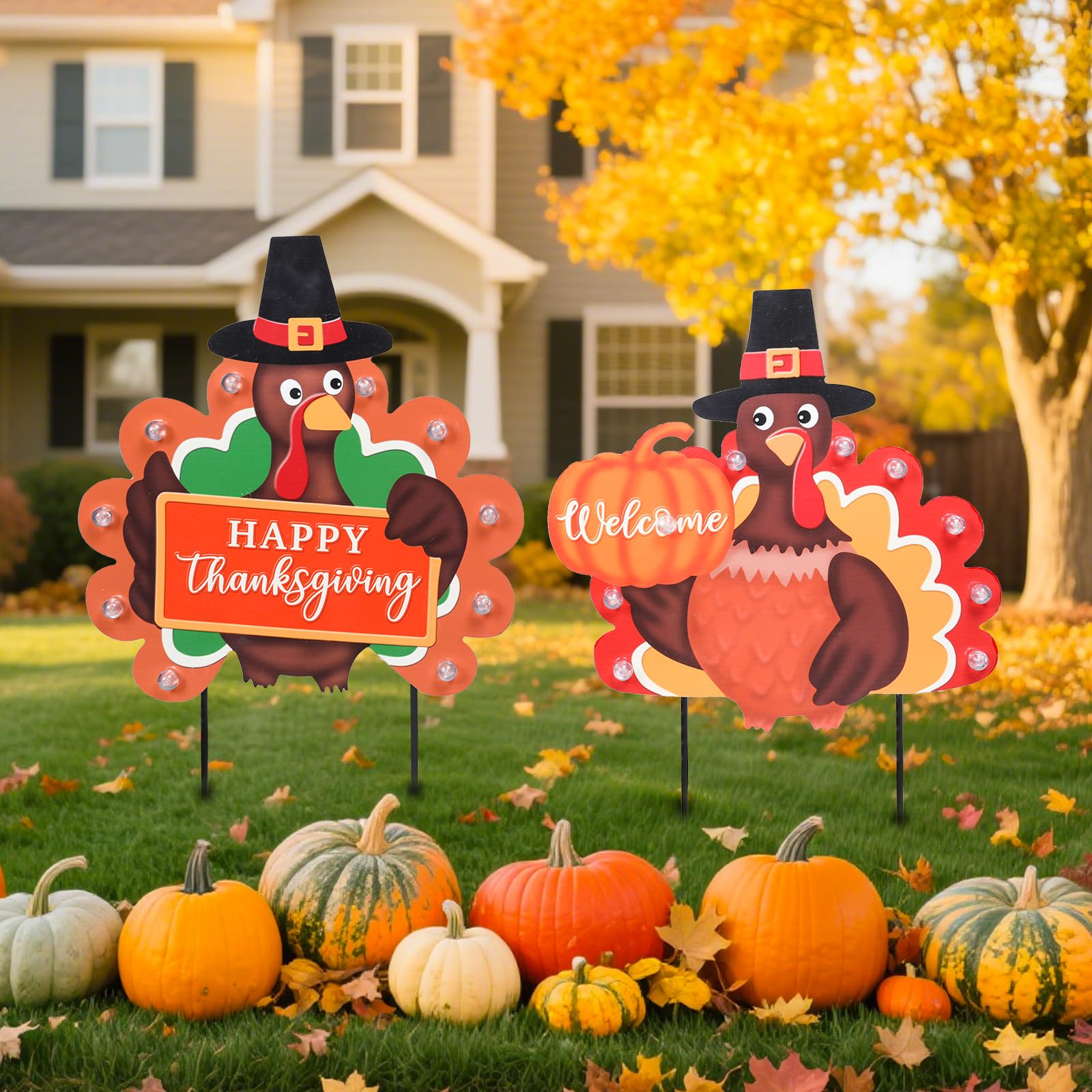 VCUTEKA multiple stakes in lawn creating coordinated festive walkway decoration