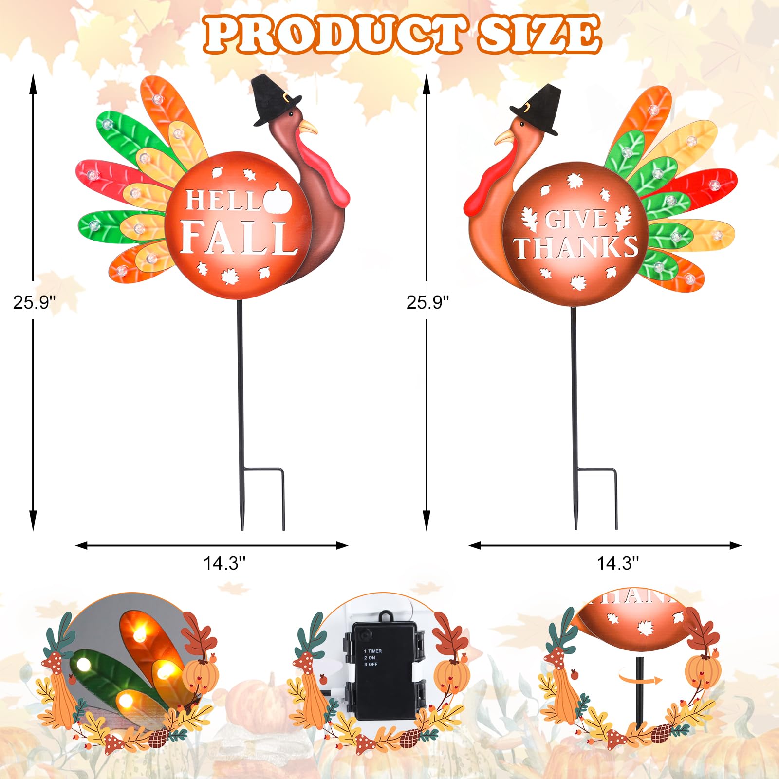 VCUTEKA LED-lit turkey yard sign glowing at night to guide guests